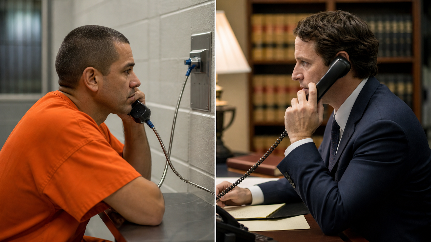 Illustration of an inmate speaking with an attorney by telephone