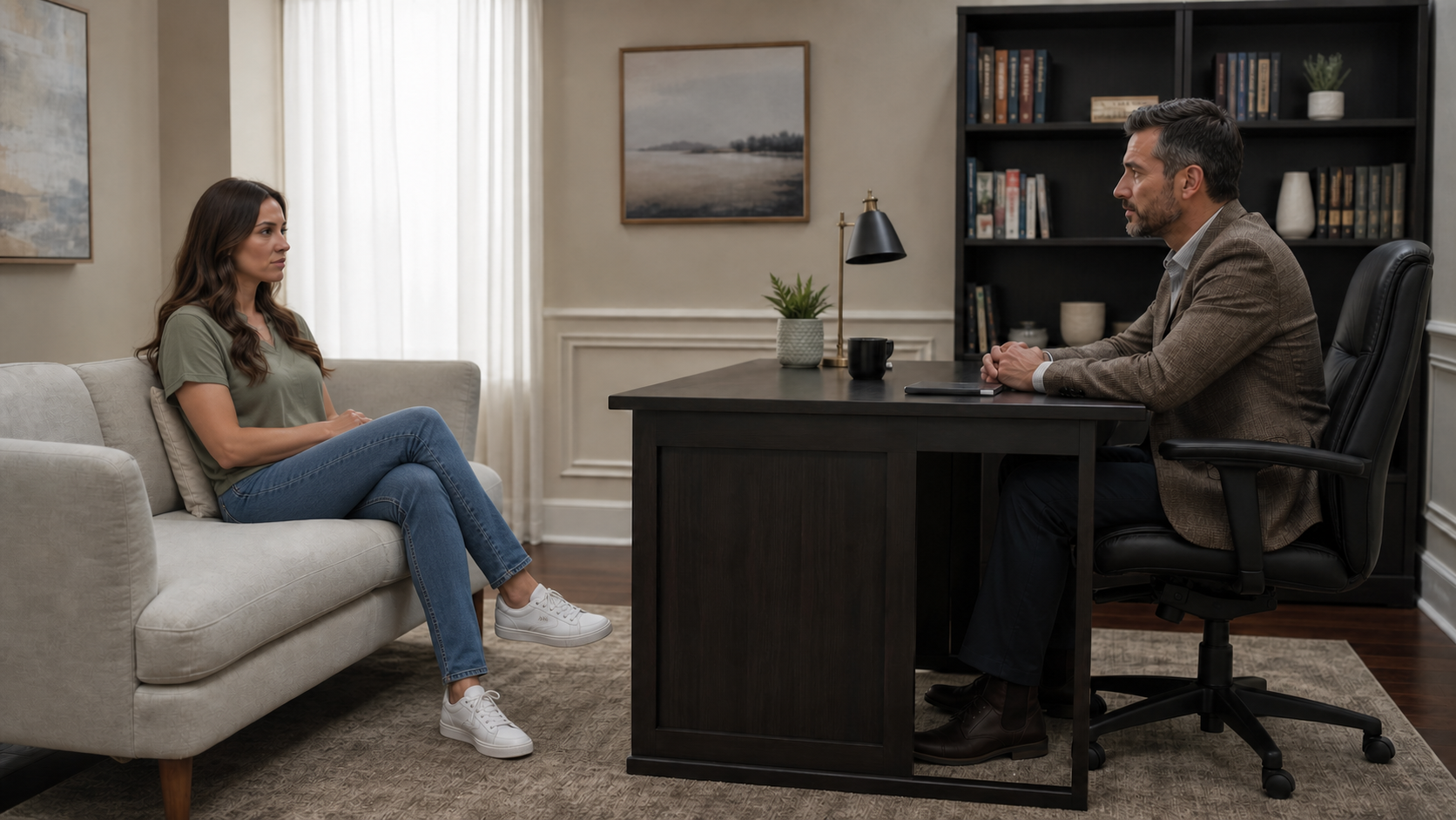 Fictional illustration of a counseling session related to reported professional-boundary concerns